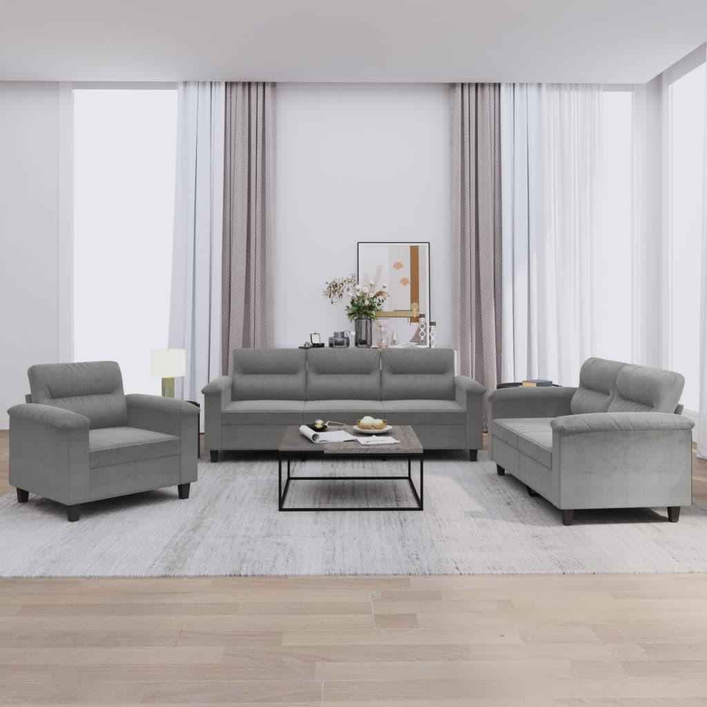 vidaXL 3-tlg. Sofagarnitur mit Kissen Dunkelgrau Mikrofasergewebe