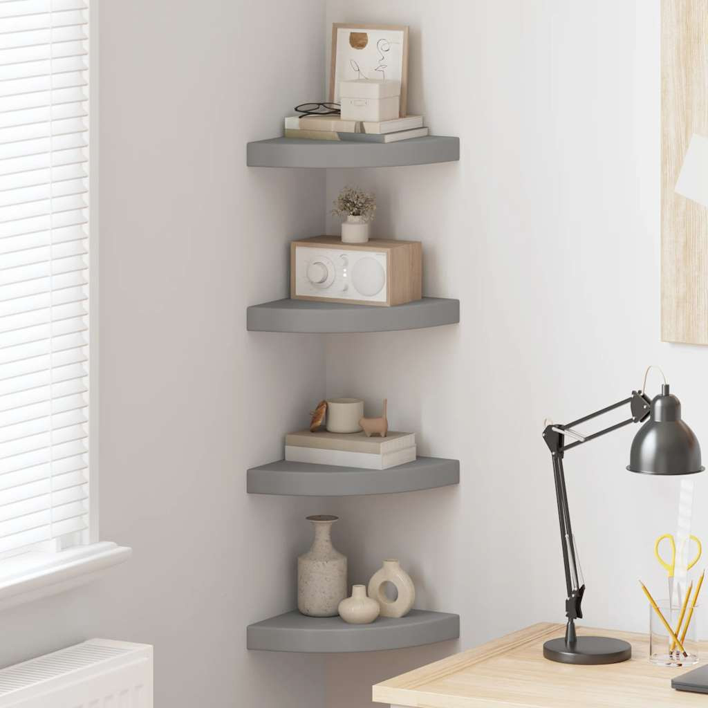 vidaXL Eck-Schweberegale 4 Stk. Grau 25x25x3,8 cm MDF
