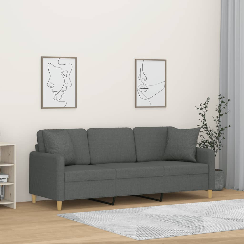 vidaXL 3-Sitzer-Sofa mit Zierkissen Dunkelgrau 180 cm Stoff