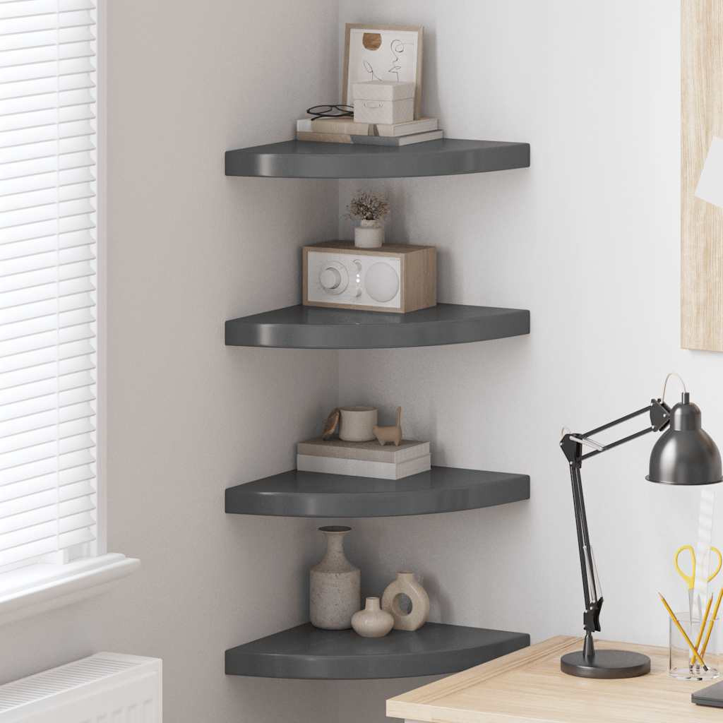 vidaXL Eck-Schweberegale 4 Stk. Hochglanz-Grau 35x35x3,8 cm MDF