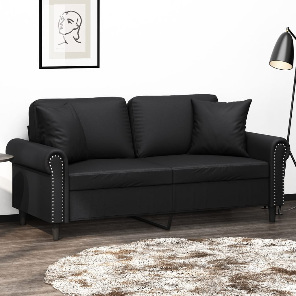 vidaXL 2-Sitzer-Sofa mit Zierkissen Schwarz 140 cm Kunstleder