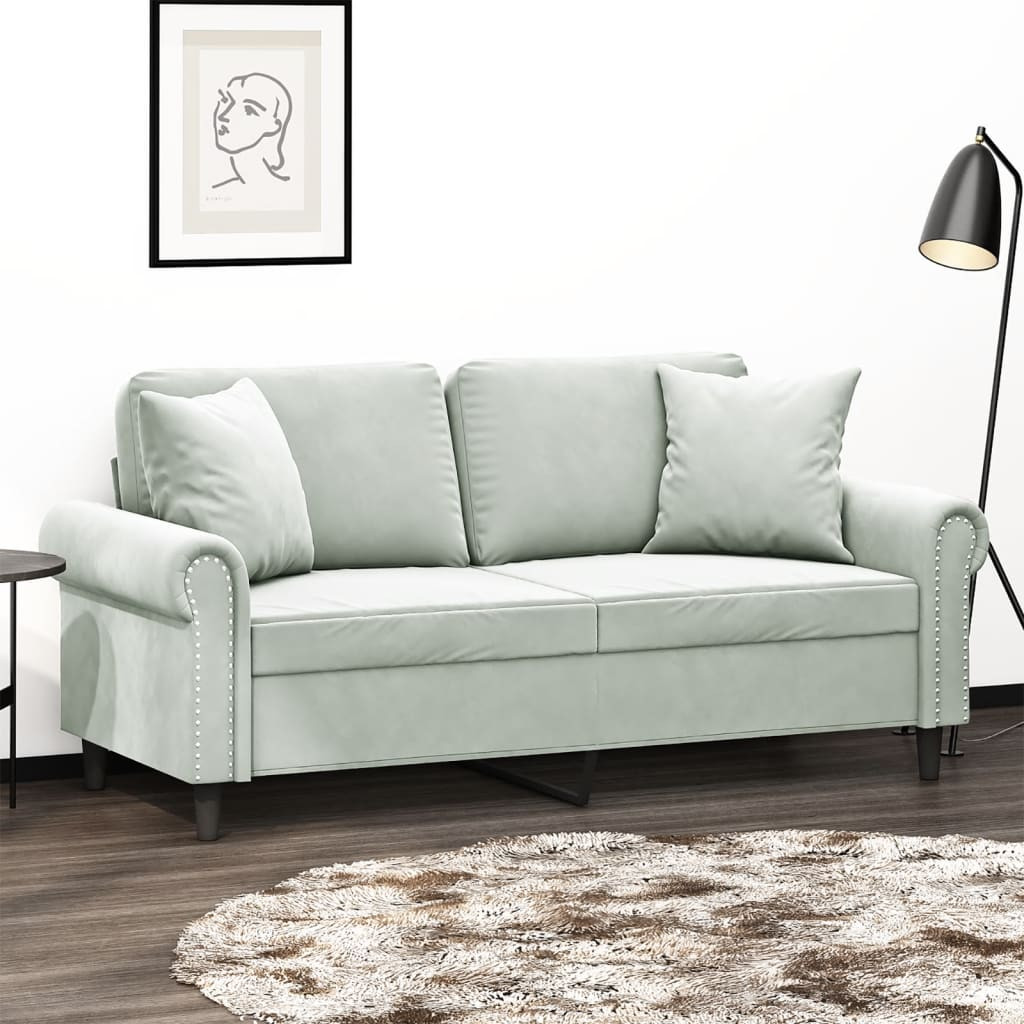vidaXL 2-Sitzer-Sofa mit Zierkissen Hellgrau 140 cm Samt