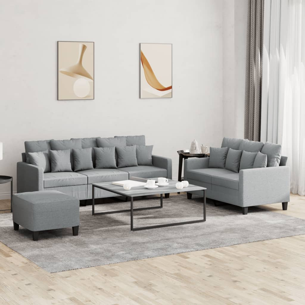 vidaXL 3-tlg. Sofagarnitur mit Kissen Hellgrau Stoff