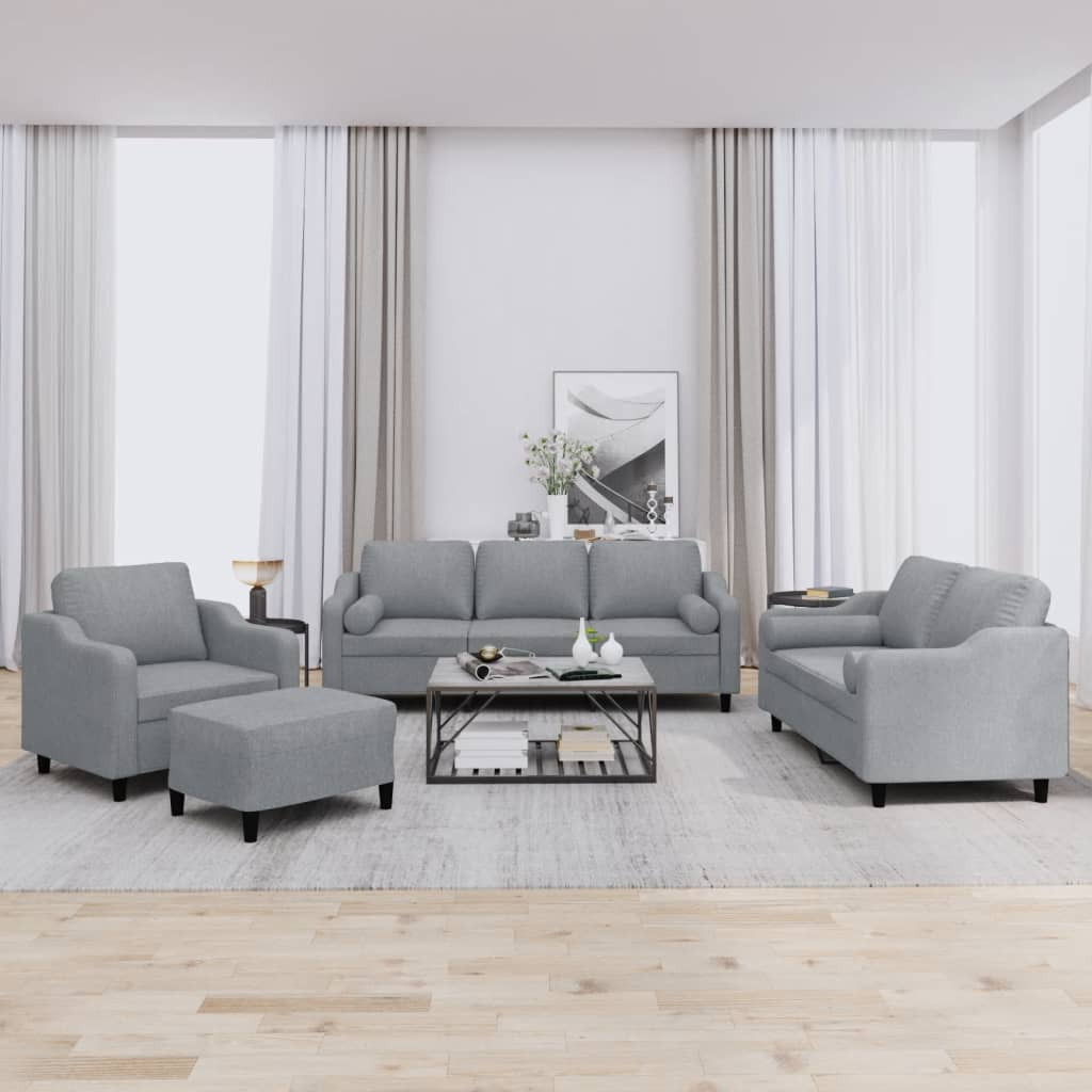 vidaXL 4-tlg. Sofagarnitur mit Kissen Hellgrau Stoff
