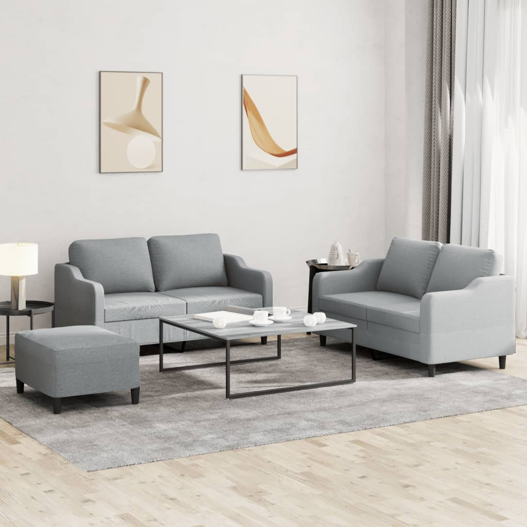 vidaXL 3-tlg. Sofagarnitur mit Kissen Hellgrau Stoff