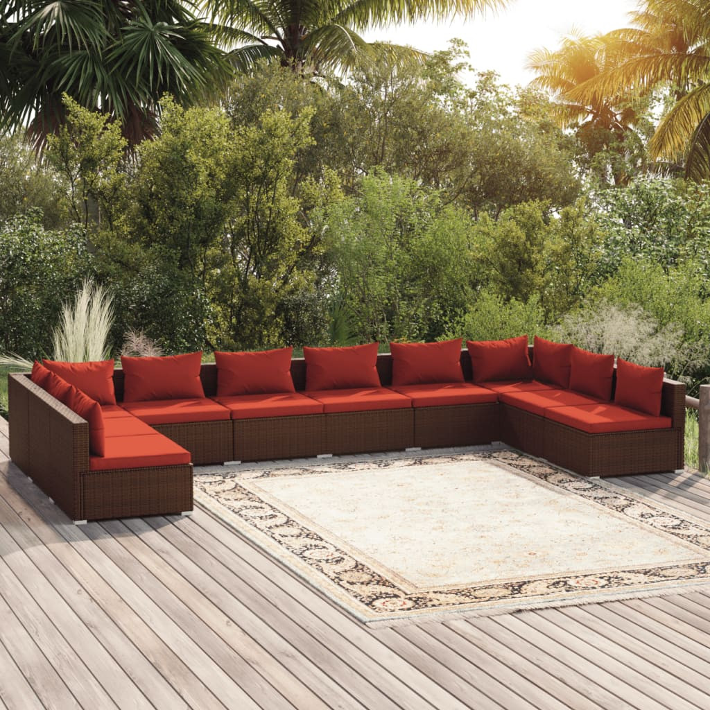 vidaXL 10-tlg. Garten-Lounge-Set mit Kissen Poly Rattan Braun