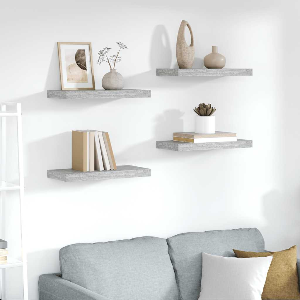 vidaXL Schweberegale 4 Stk. Betongrau 50x23,5x3,8 cm MDF