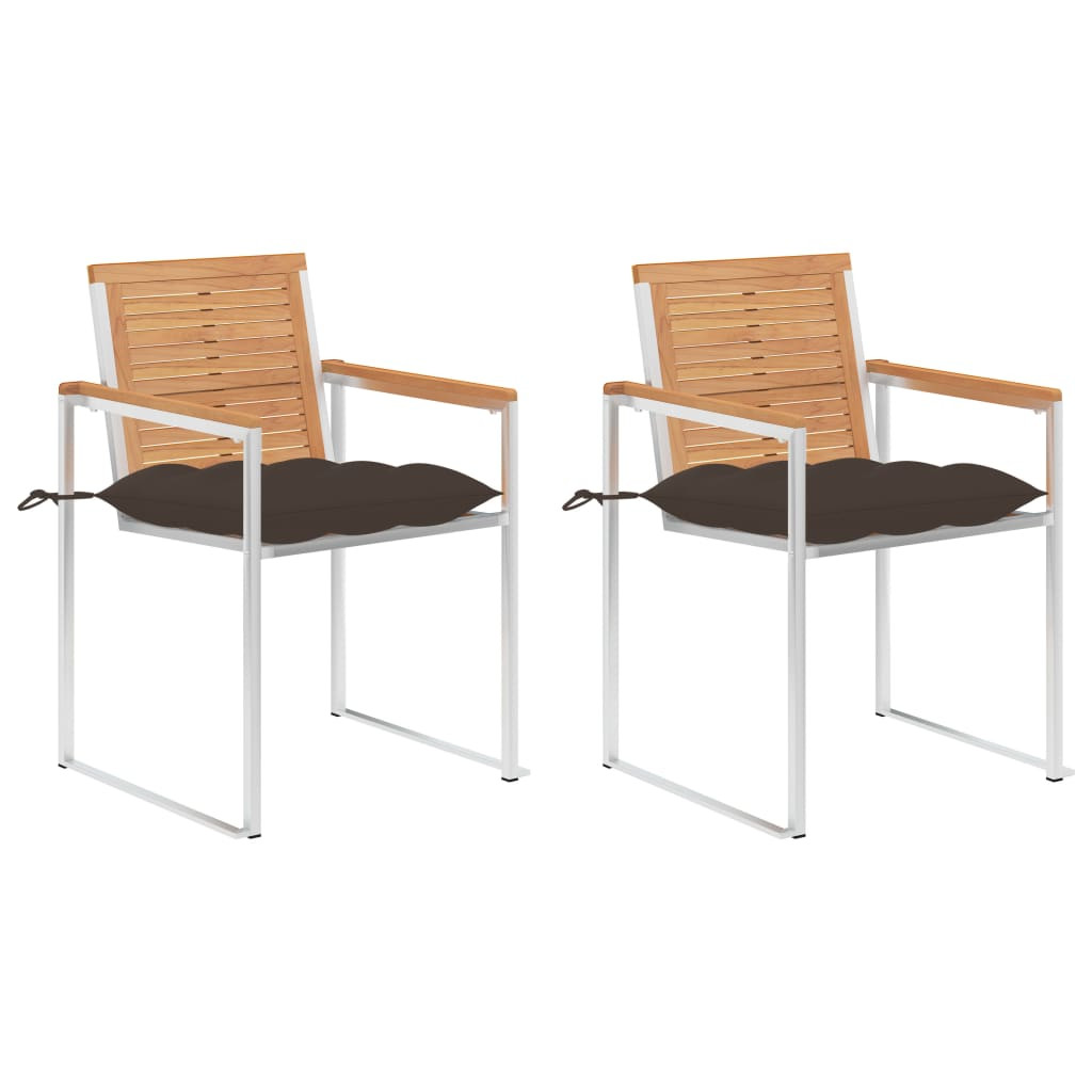 vidaXL Gartenstühle mit Kissen 2 Stk. Massivholz Teak und Stahl