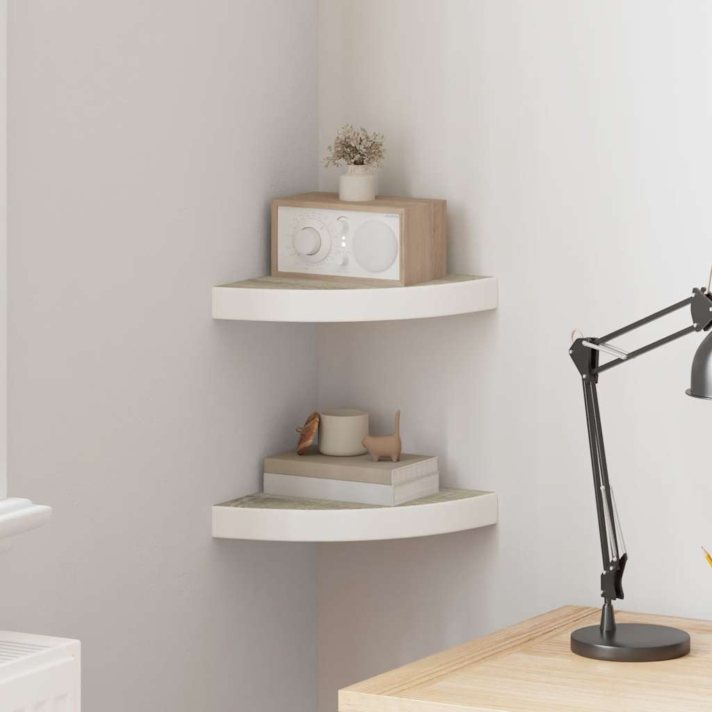 vidaXL Eck-Wandregal 2 Stk. Eiche und Weiß 25x25x3,8 cm MDF