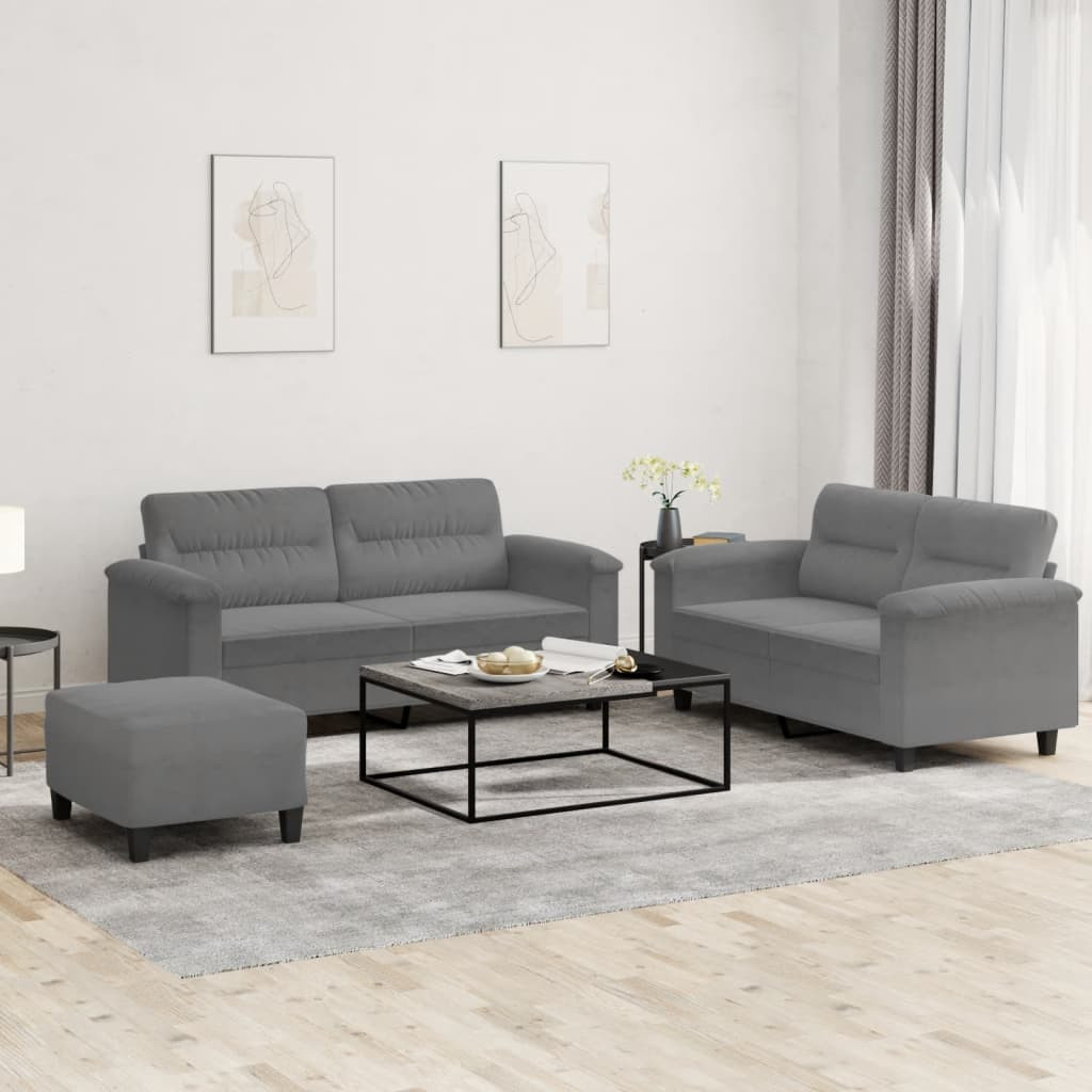 vidaXL 3-tlg. Sofagarnitur mit Kissen Dunkelgrau Mikrofasergewebe