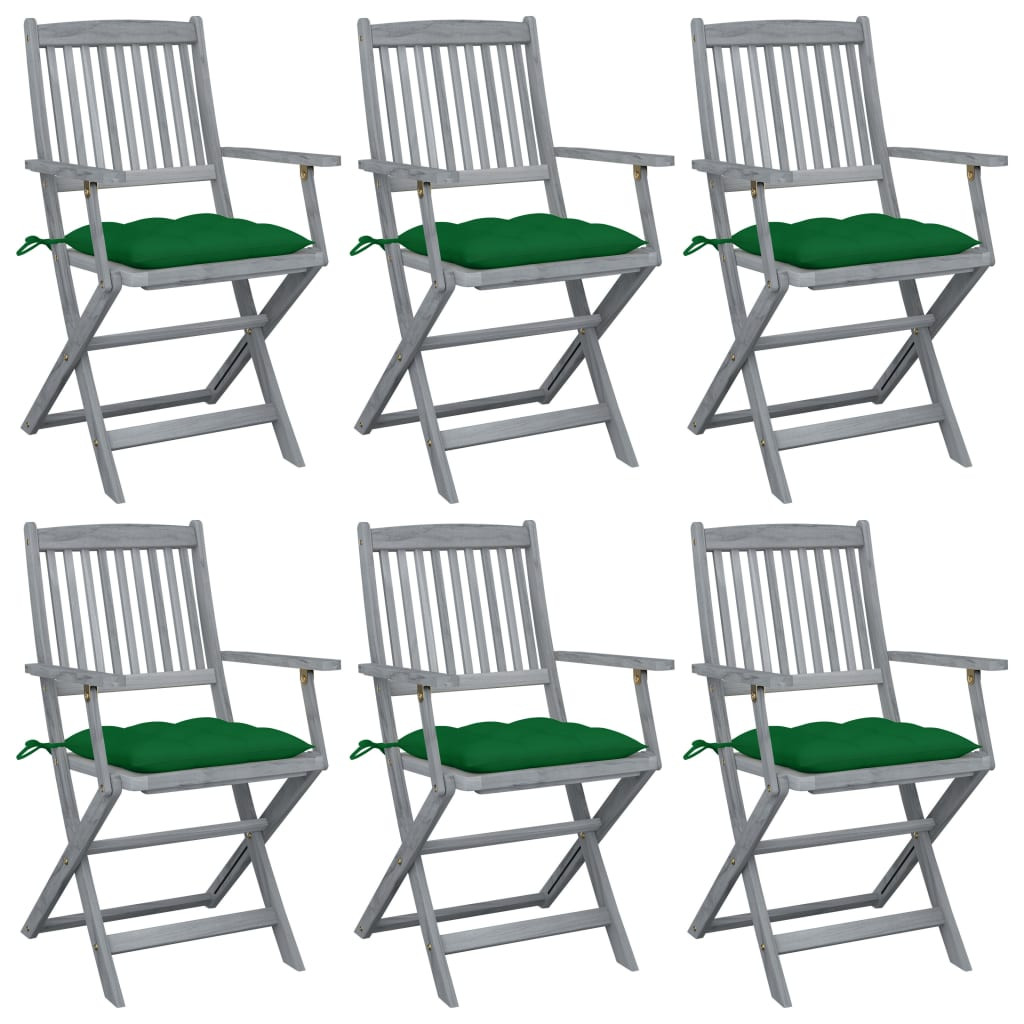 vidaXL Klappbare Gartenstühle 6 Stk. mit Kissen Massivholz Akazie