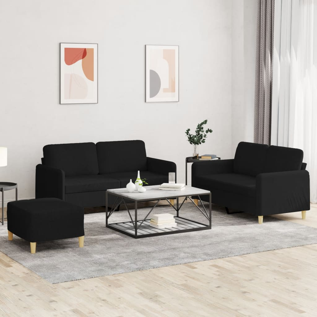 vidaXL 3-tlg. Sofagarnitur mit Kissen Schwarz Stoff