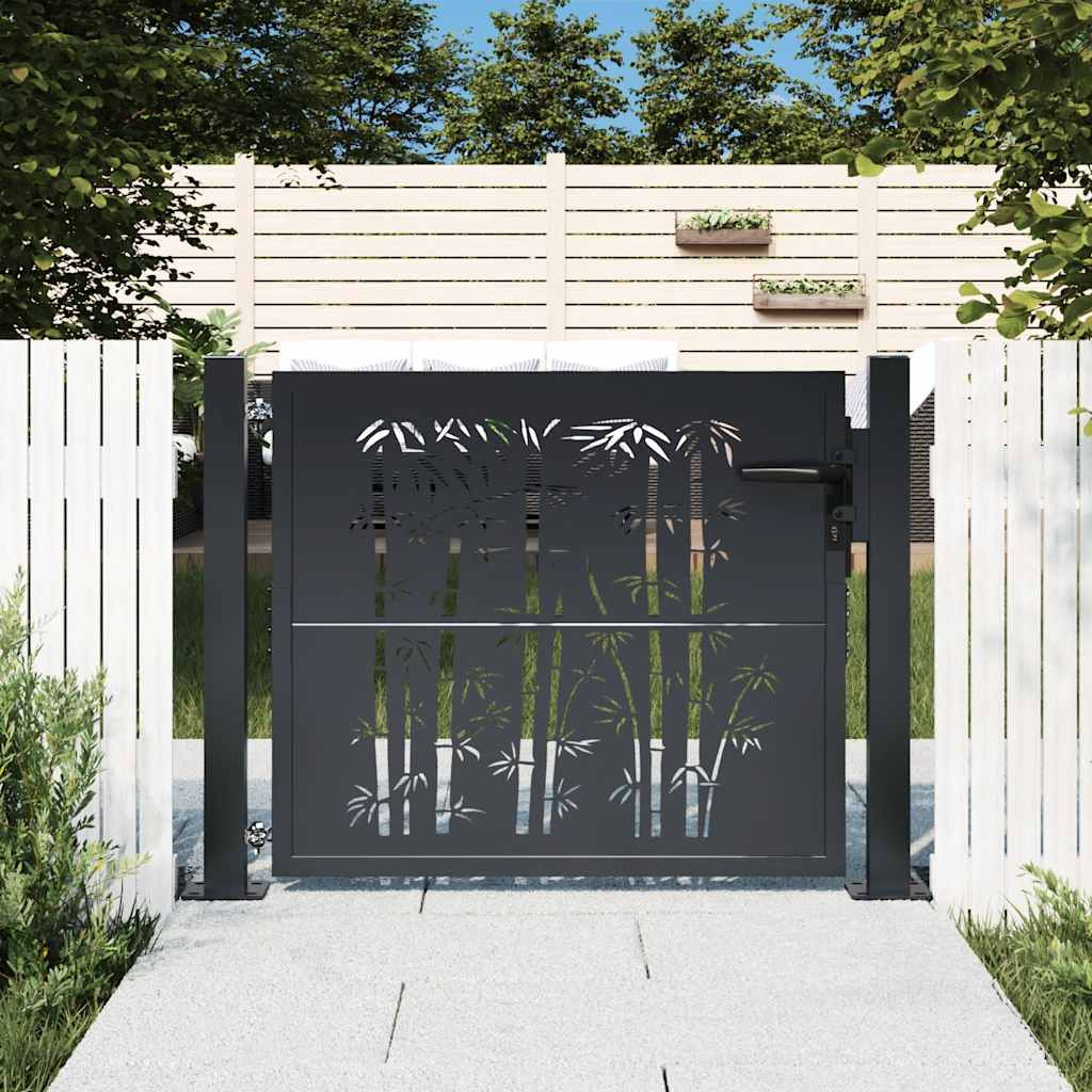 vidaXL Gartentor Anthrazit 100x75 cm Stahl Bambus-Design