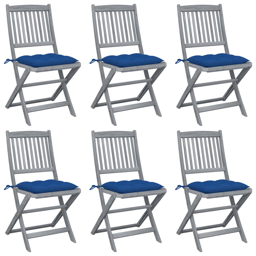 vidaXL Klappbare Gartenstühle 6 Stk. mit Kissen Massivholz Akazie