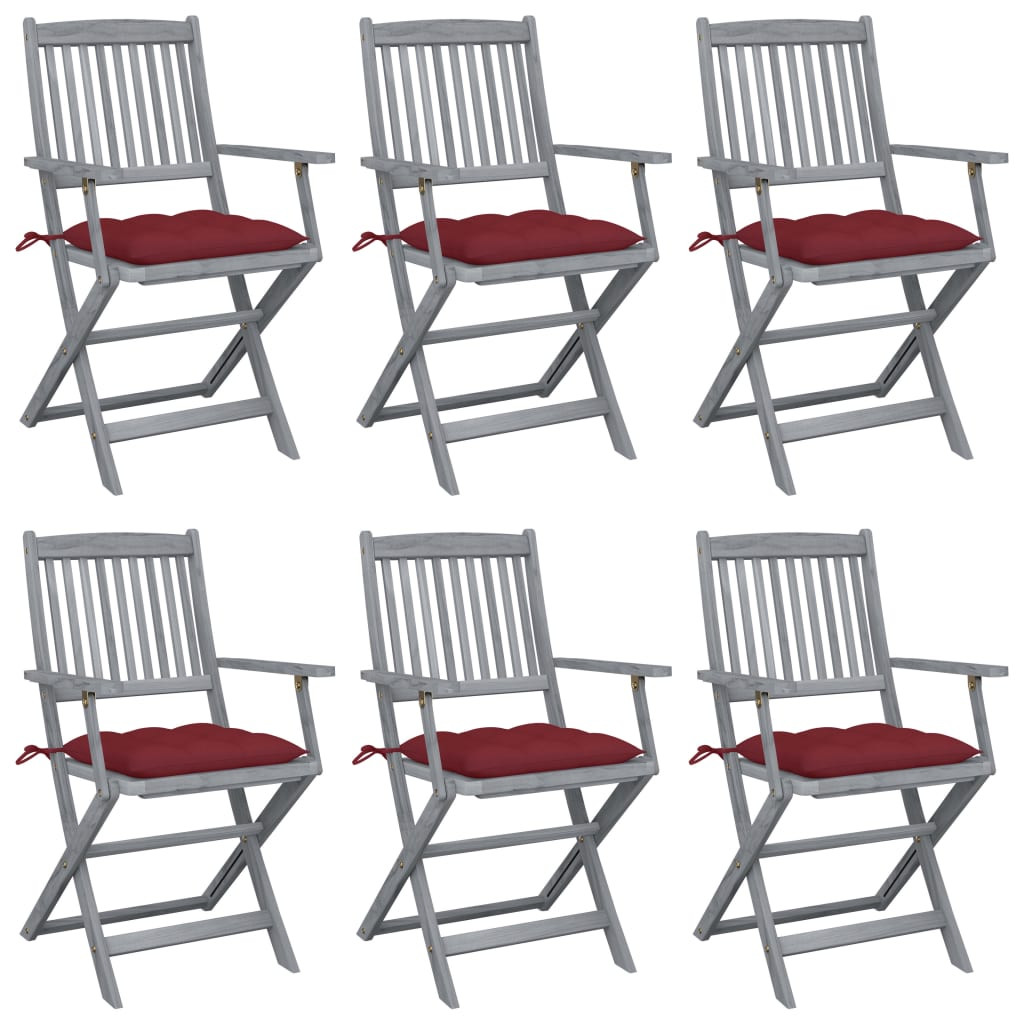 vidaXL Klappbare Gartenstühle 6 Stk. mit Kissen Massivholz Akazie