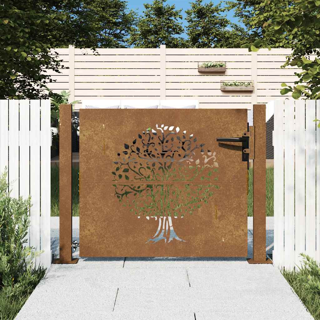 vidaXL Gartentor 100x75 cm Cortenstahl Baumdesign