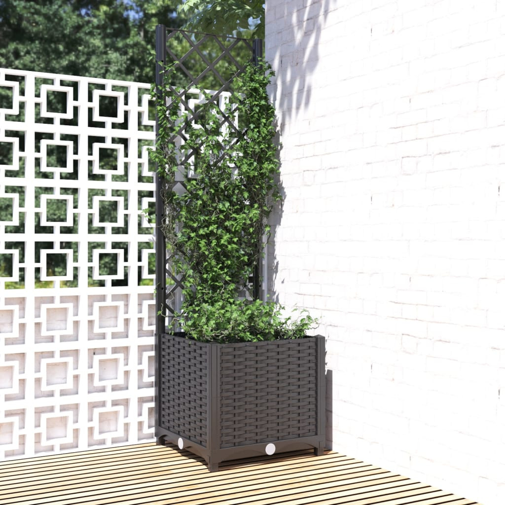 vidaXL Garten-Pflanzgefäß mit Spalier Schwarz 40 x 40 x 136 cm PP
