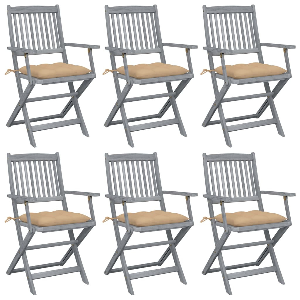 vidaXL Klappbare Gartenstühle 6 Stk. mit Kissen Massivholz Akazie