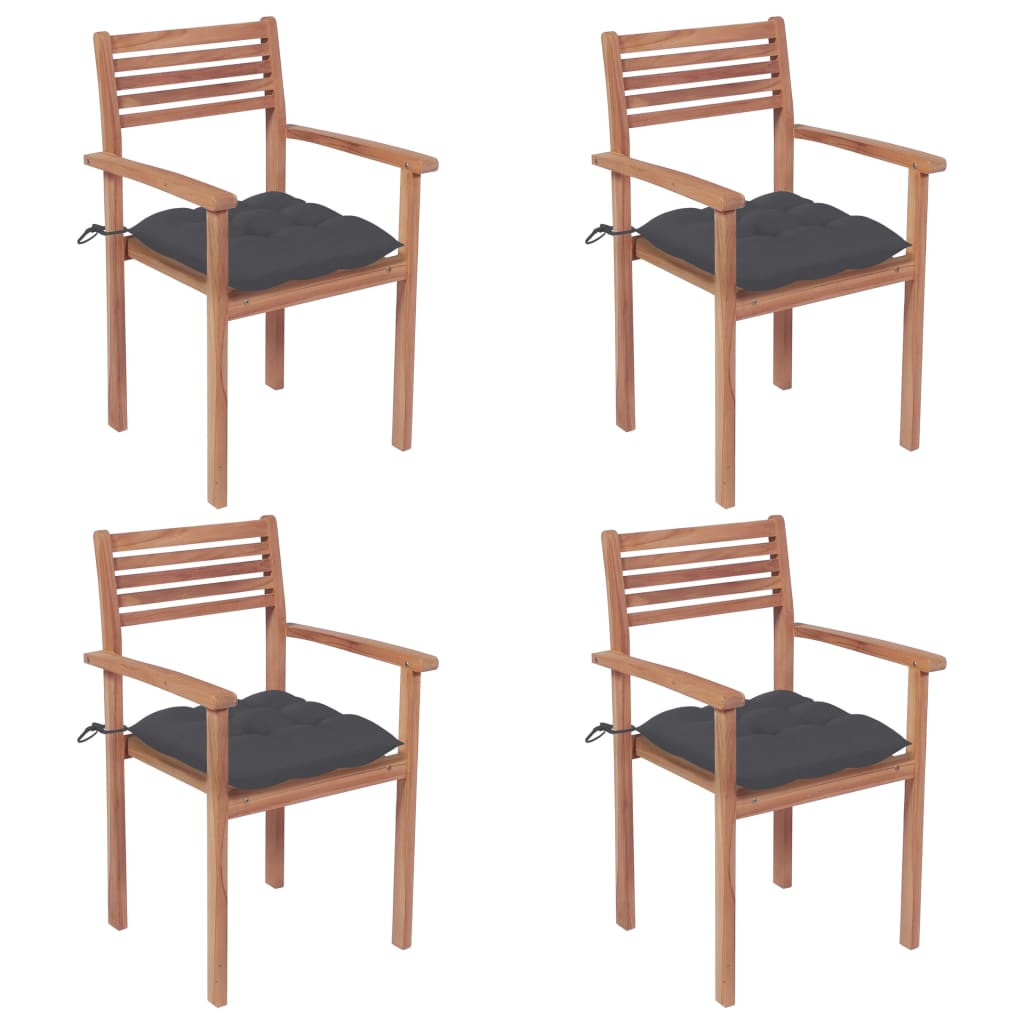vidaXL Gartenstühle 4 Stk. mit Anthrazit Kissen Massivholz Teak