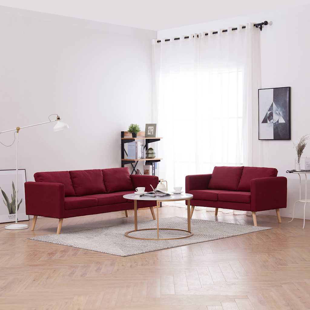 vidaXL 2-tlg. Sofagarnitur Stoff Weinrot