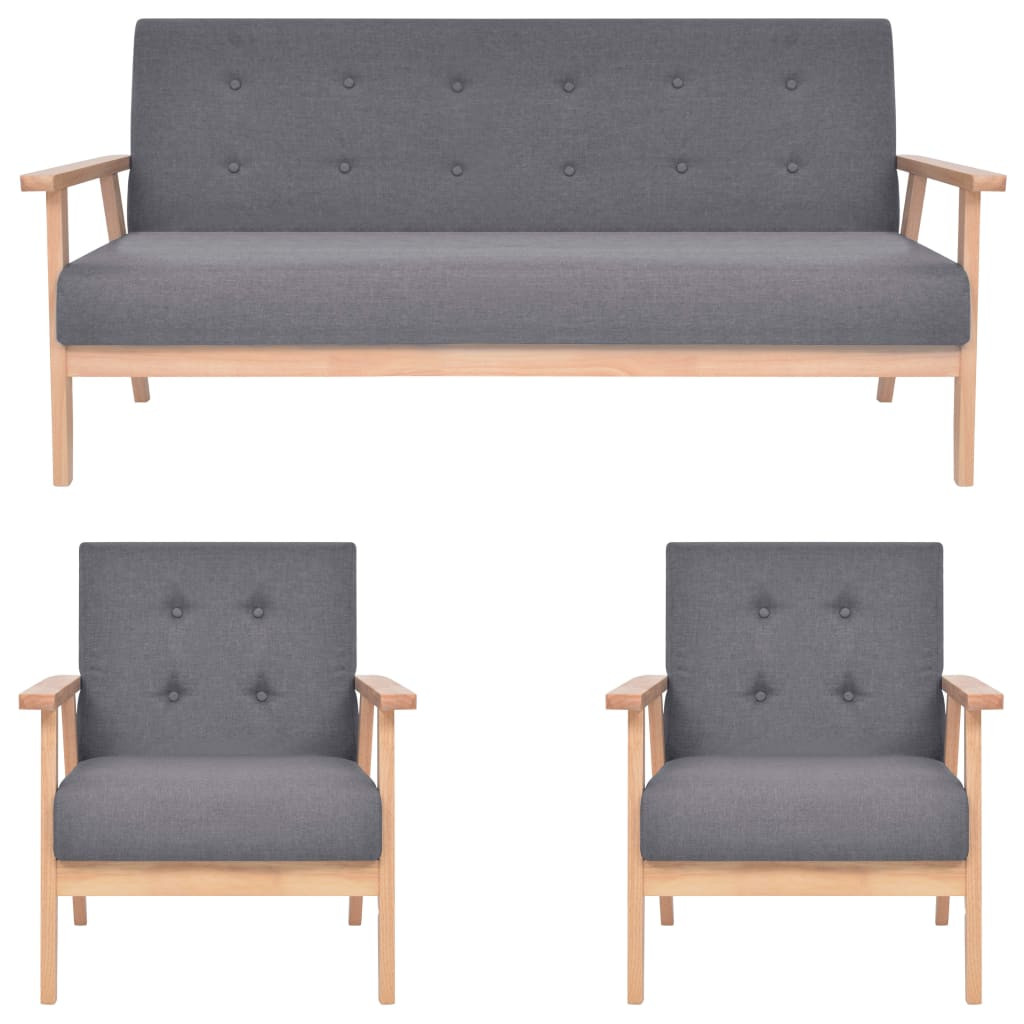 vidaXL 3-tlg. Sofagarnitur Stoff Dunkelgrau