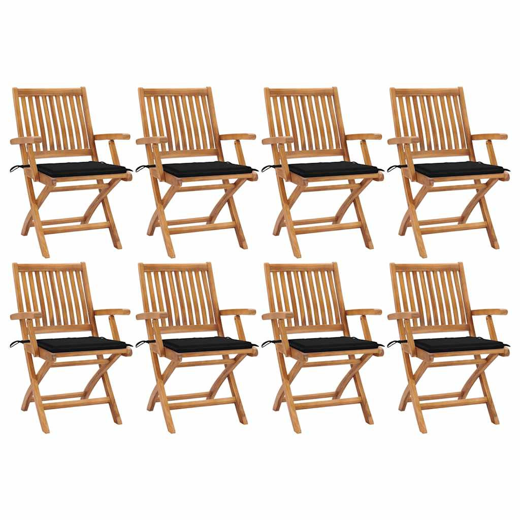 vidaXL Klappbare Gartenstühle mit Kissen 8 Stk. Massivholz Teak