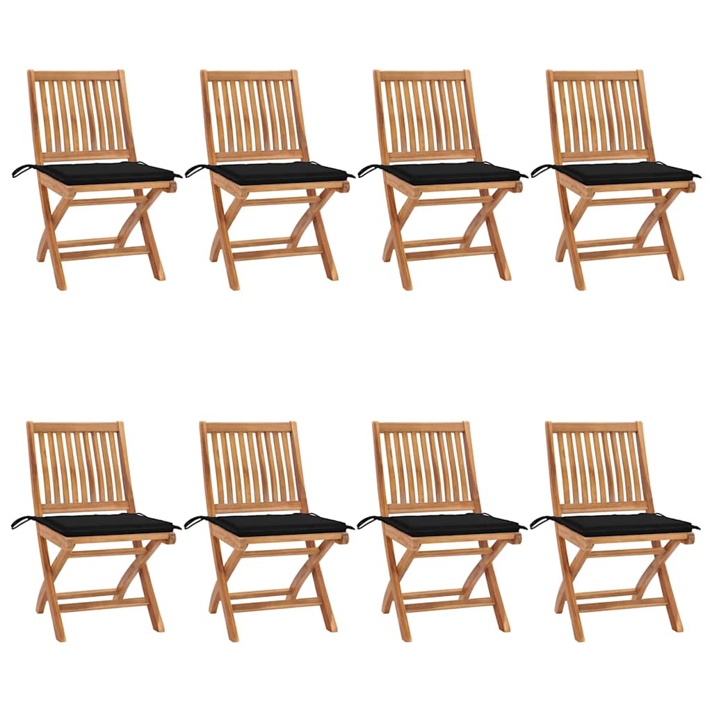 vidaXL Klappbare Gartenstühle mit Kissen 8 Stk. Massivholz Teak