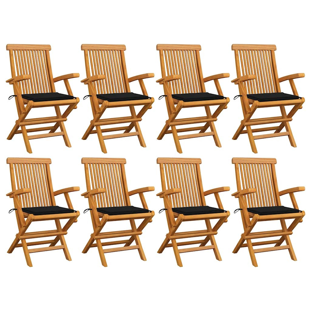 vidaXL Gartenstühle mit Schwarzen Kissen 8 Stk. Massivholz Teak