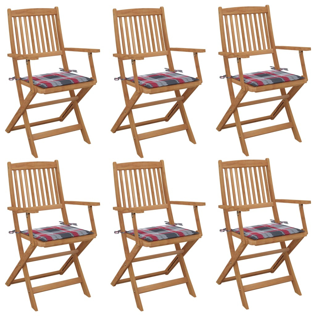 vidaXL Klappbare Gartenstühle 6 Stk. mit Kissen Massivholz Akazie
