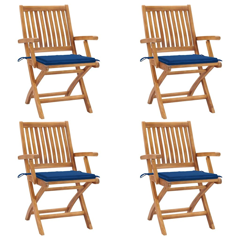 vidaXL Klappbare Gartenstühle mit Kissen 4 Stk. Massivholz Teak