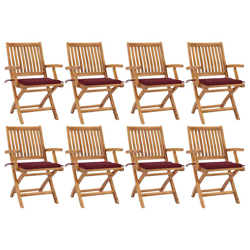 vidaXL Klappbare Gartenstühle mit Kissen 8 Stk. Massivholz Teak