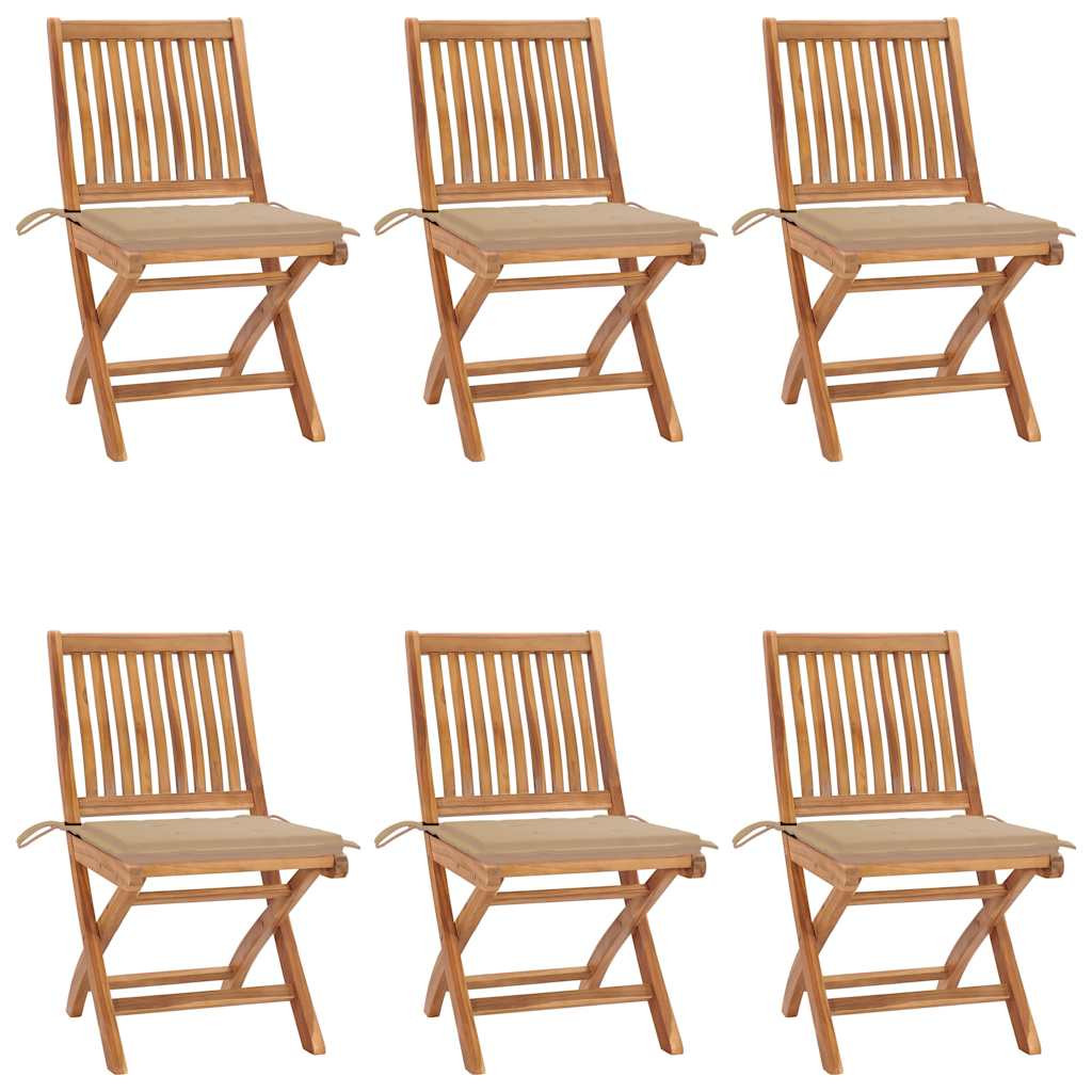 vidaXL Klappbare Gartenstühle mit Kissen 6 Stk. Massivholz Teak