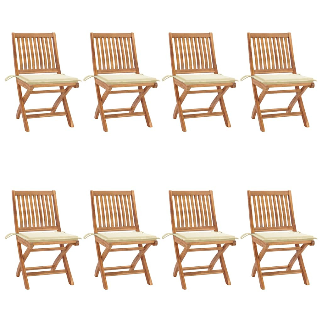 vidaXL Klappbare Gartenstühle mit Kissen 8 Stk. Massivholz Teak