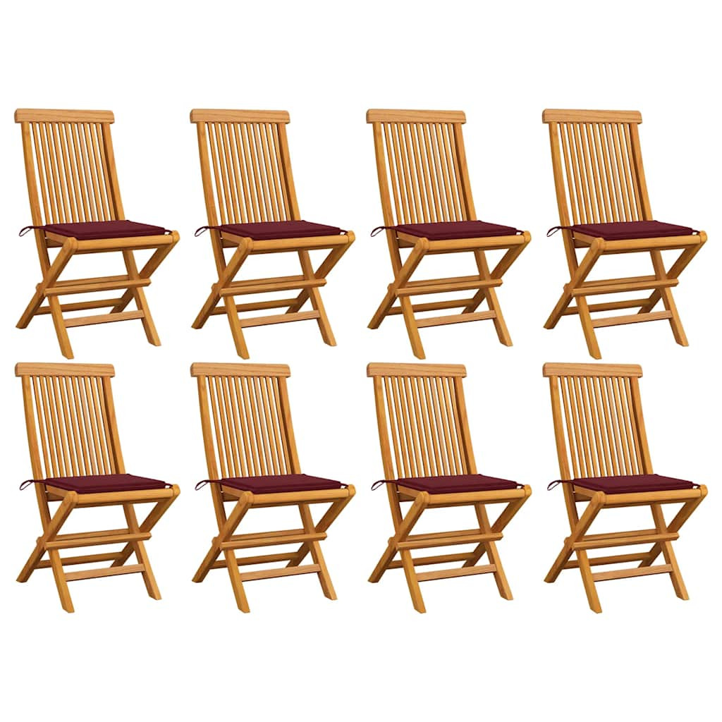 vidaXL Gartenstühle mit Weinroten Kissen 8 Stk. Massivholz Teak