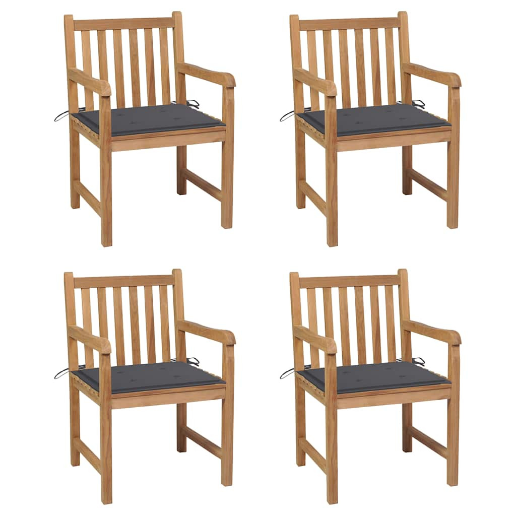 vidaXL Gartenstühle 4 Stk. mit Anthrazit Kissen Massivholz Teak