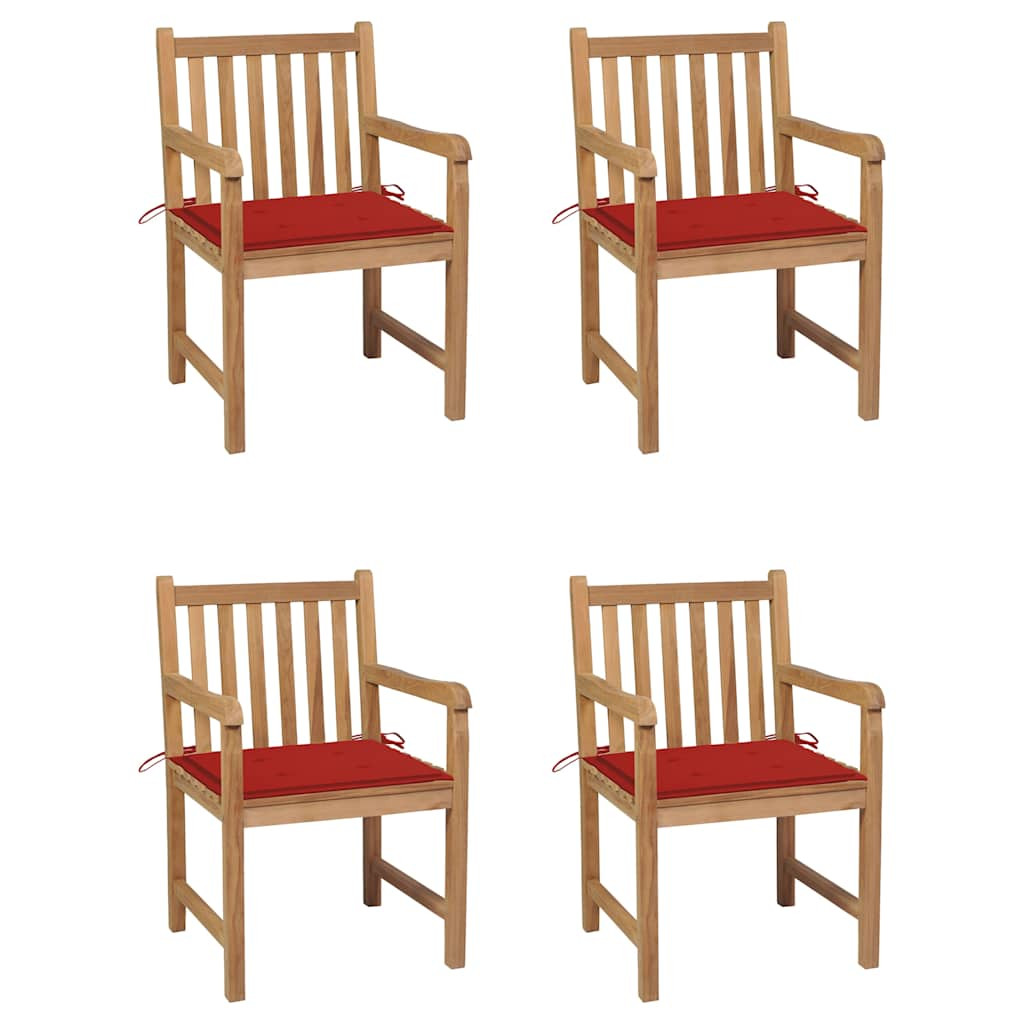 vidaXL Gartenstühle 4 Stk. mit Roten Kissen Massivholz Teak