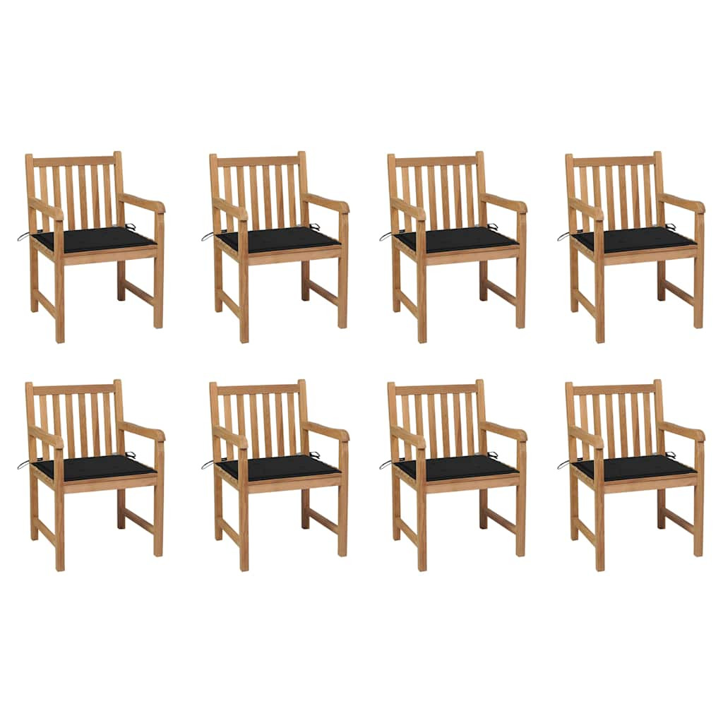 vidaXL Gartenstühle 8 Stk. mit Schwarzen Kissen Massivholz Teak