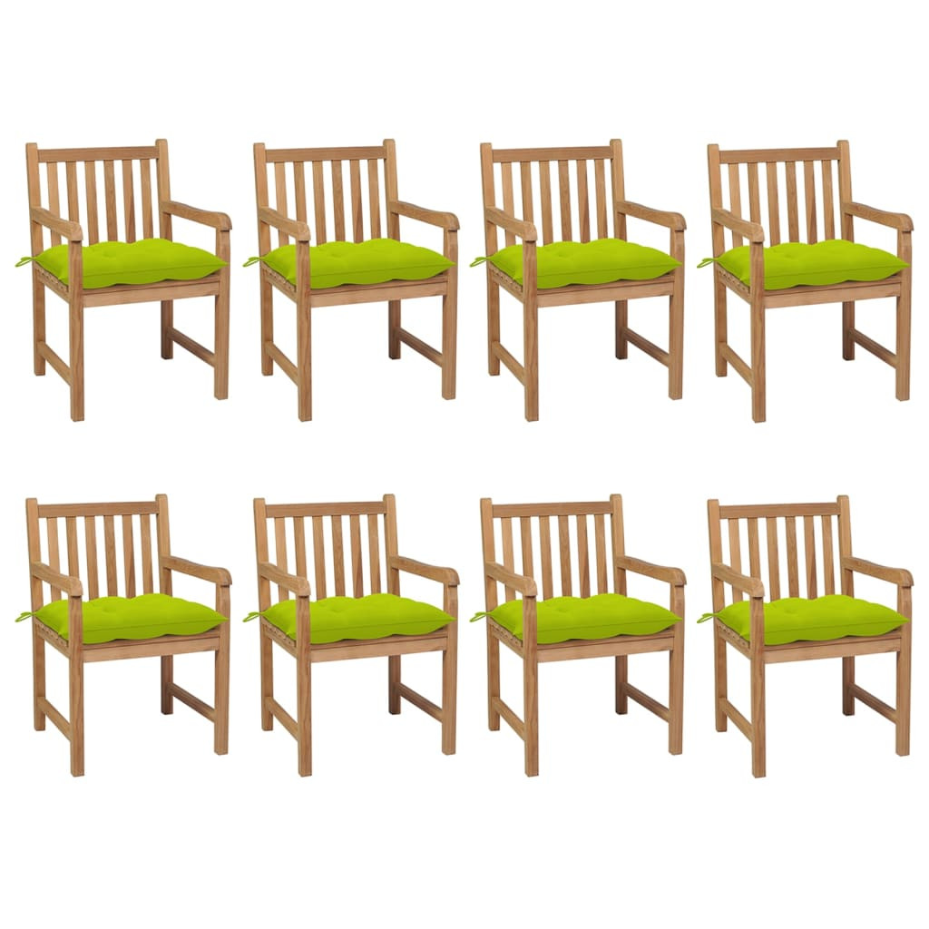 vidaXL Gartenstühle 8 Stk. mit Hellgrünen Kissen Massivholz Teak