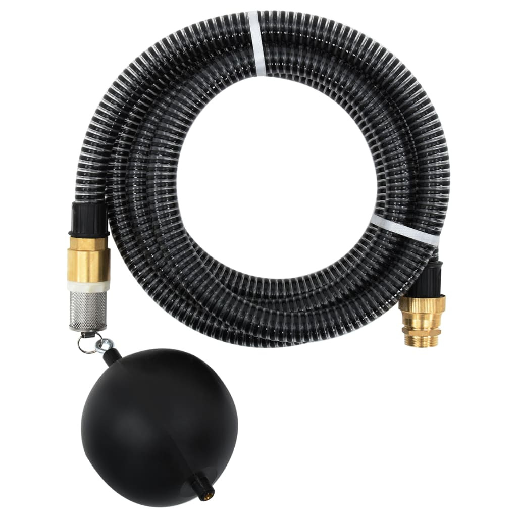 vidaXL Saugschlauch mit Messing-Anschlüssen Schwarz 1,1" 5 m PVC
