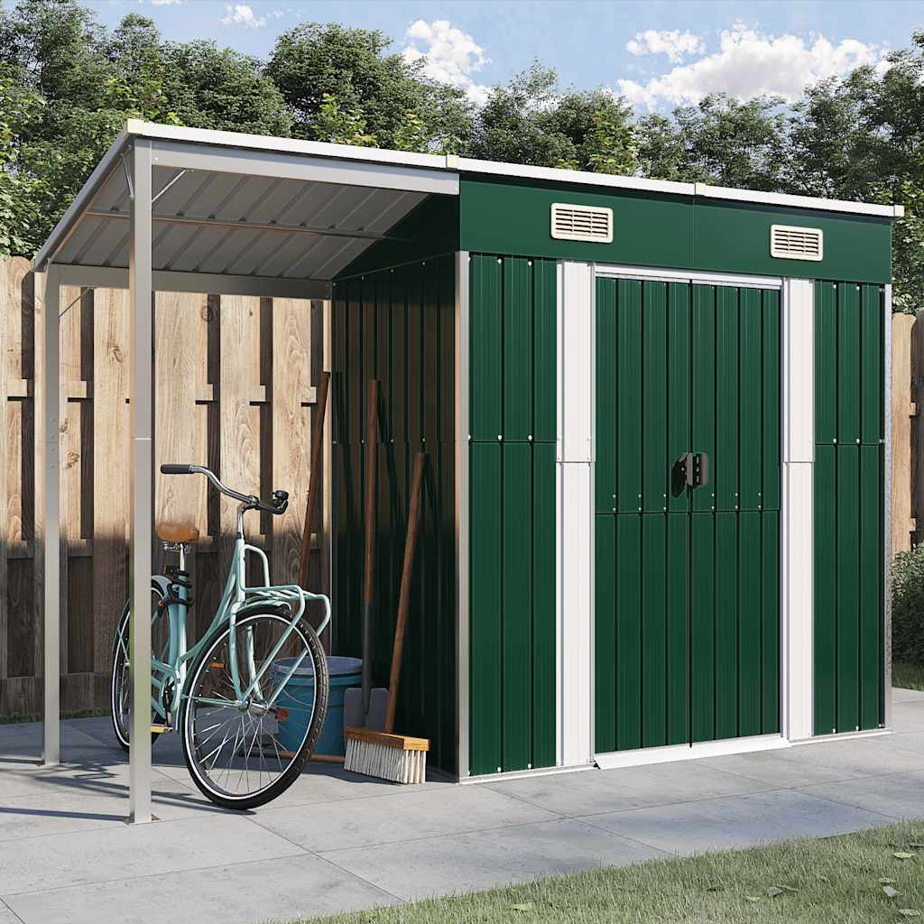 vidaXL Gartenhaus mit Schleppdach Grün 277x107x181 cm Stahl