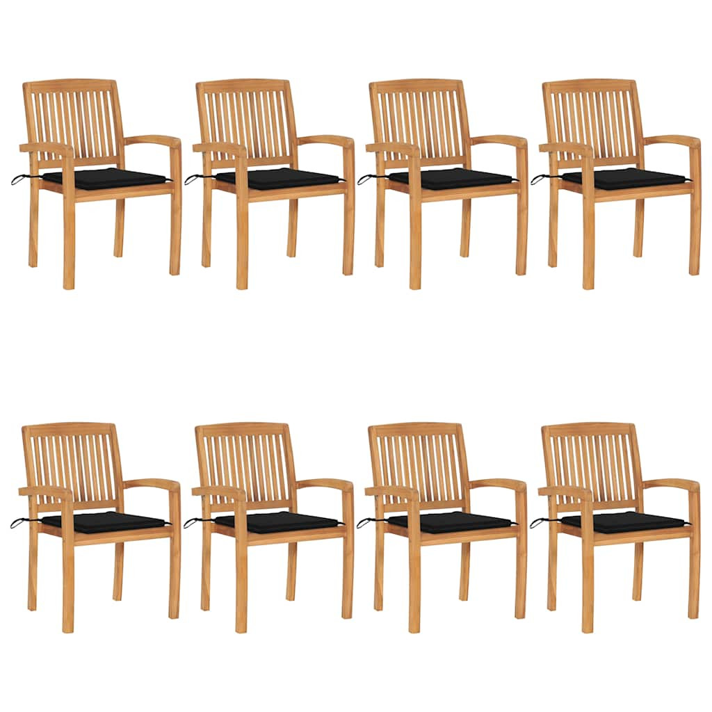 vidaXL Stapelbare Gartenstühle mit Kissen 8 Stk. Massivholz Teak