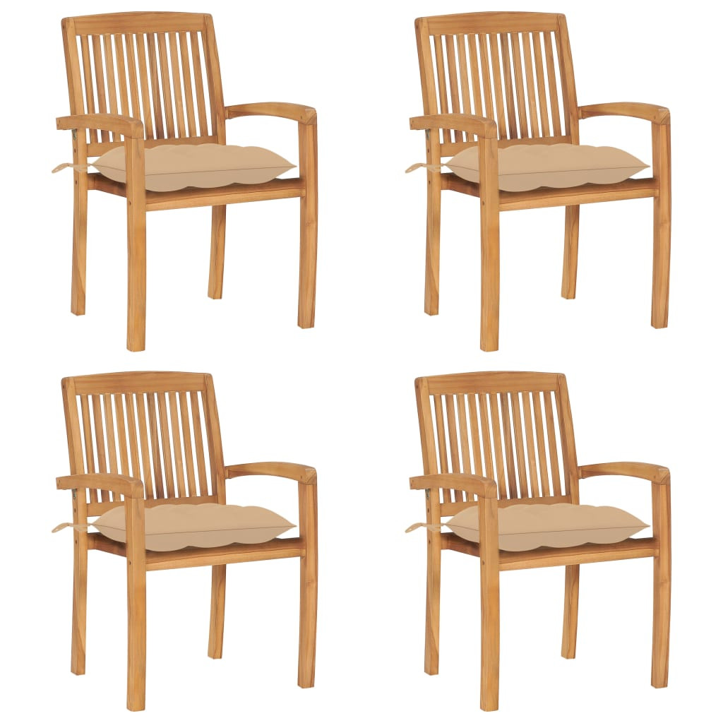 vidaXL Stapelbare Gartenstühle mit Kissen 4 Stk. Massivholz Teak