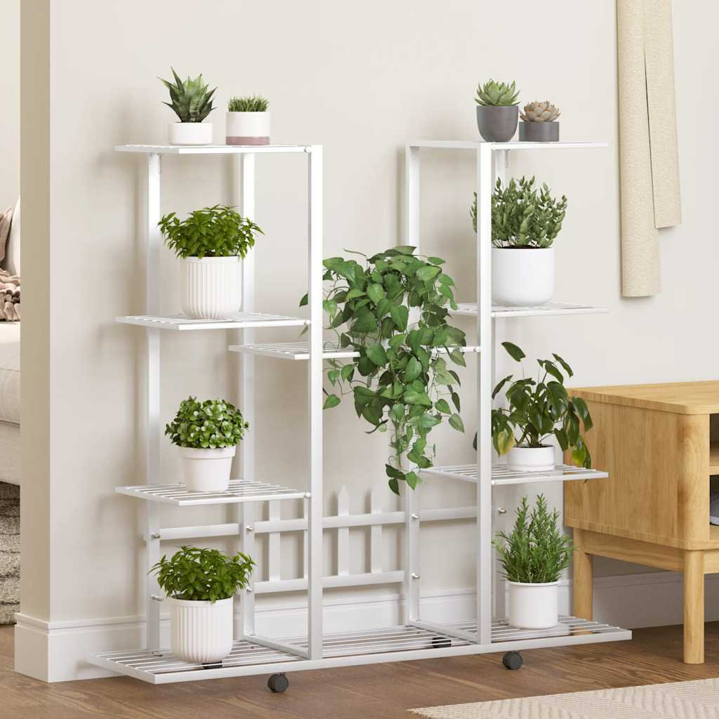 vidaXL Blumenständer mit Rollen 94,5x24,5x91,5 cm Weiß Eisen