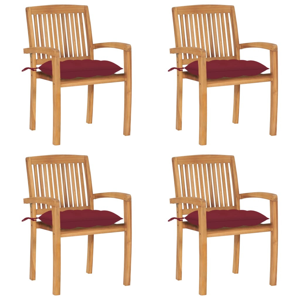 vidaXL Stapelbare Gartenstühle mit Kissen 4 Stk. Massivholz Teak