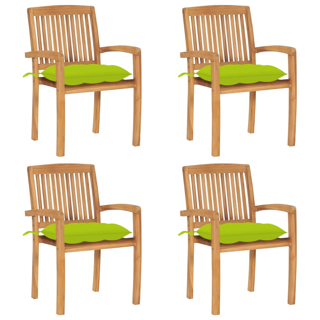 vidaXL Stapelbare Gartenstühle mit Kissen 4 Stk. Massivholz Teak