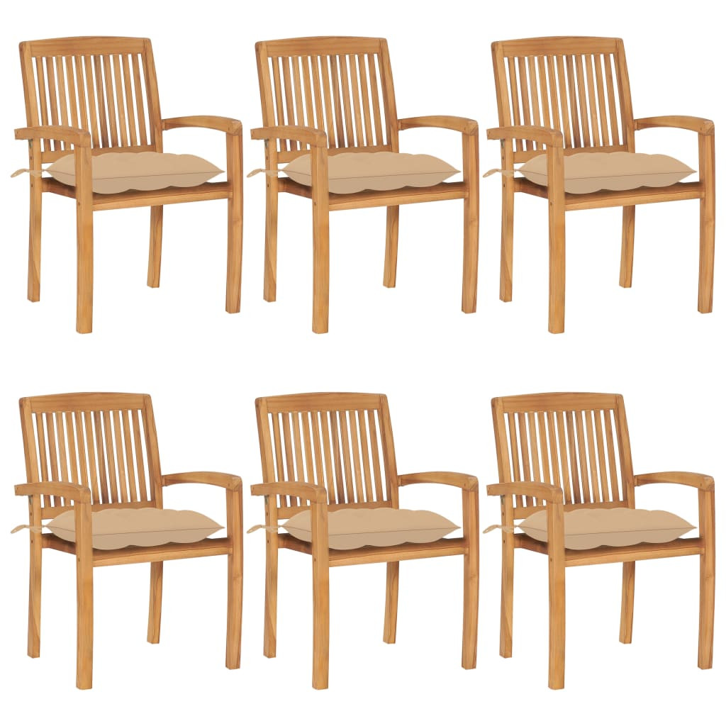 vidaXL Stapelbare Gartenstühle mit Kissen 6 Stk. Massivholz Teak