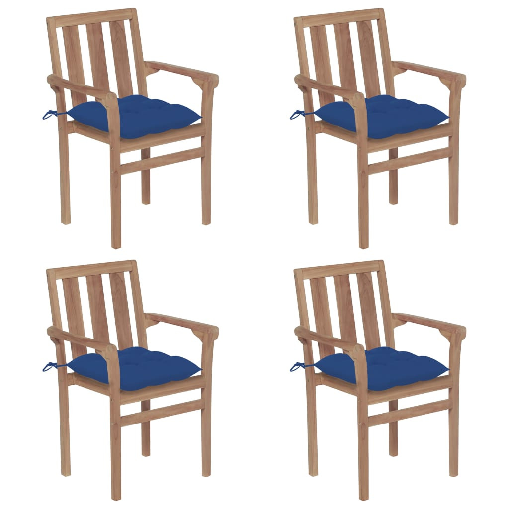 vidaXL Stapelbare Gartenstühle mit Kissen 4 Stk. Massivholz Teak