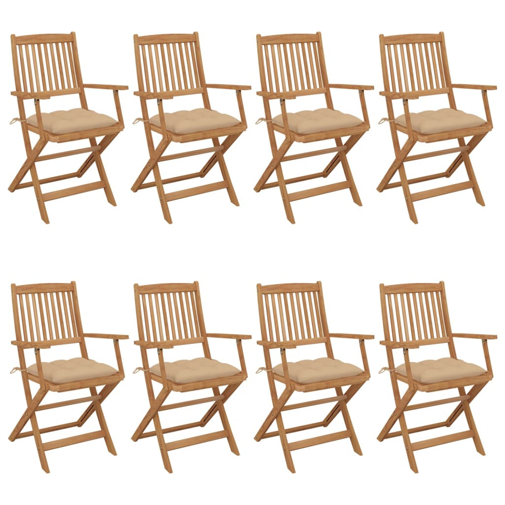 vidaXL Klappbare Gartenstühle 8 Stk. mit Kissen Massivholz Akazie