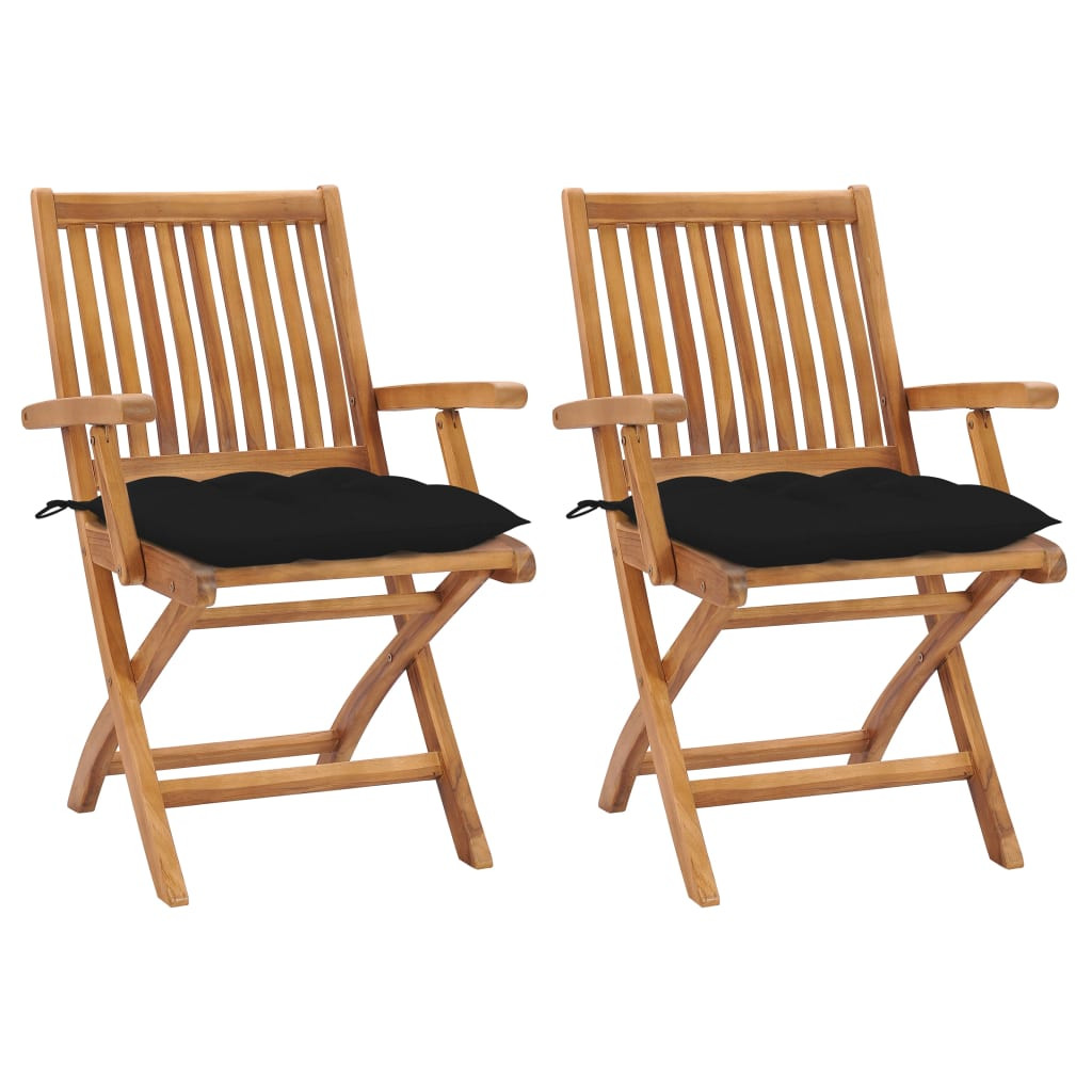 vidaXL Gartenstühle 2 Stk. mit Schwarzen Kissen Massivholz Teak