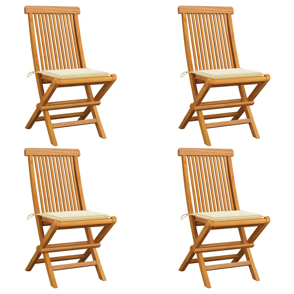 vidaXL Gartenstühle mit Cremeweißen Kissen 4 Stk. Teak Massivholz